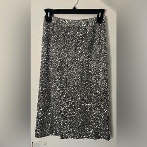 Gibson Latimer Silver Sequin Women's Midi Skirt Size Small NWT